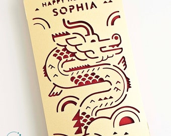 2024 Deluxe Personalized Dragon Red Envelope, Elegant Lunar New Year Money Packet, Chinese New Year | Vietnamese Tet gift, gold paper cut