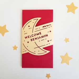 Vollmond (Man Yue) personalisierter roter Umschlag, Rotes Ei und Ginger / 100 Tage Geldpaket, Benutzerdefinierte Hong Bao, handgemacht, Papierschnitt