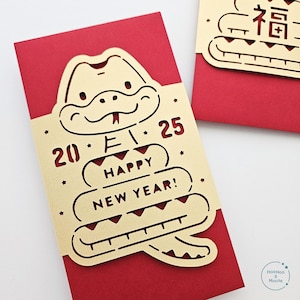 2025 Jahr der SCHLANGE rote Umschläge, chinesisches Neujahr Lixi, Set mit 3 Geldpäckchen, Mond-Neujahrsgeschenk, viel Glück Hongbao, goldener Papierschnitt