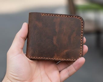 Handmade Leather Wallet for Men – Bifold Rustic Brown Genuine Leather Wallet – Minimalist Slim Wallet – Gift for Him