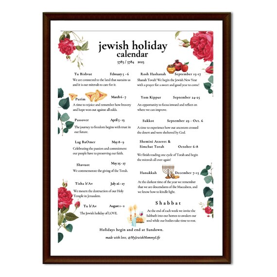 Jewish Holiday Calendar 2023 Hebrew Calendar 5783 5784 - Etsy Hong Kong