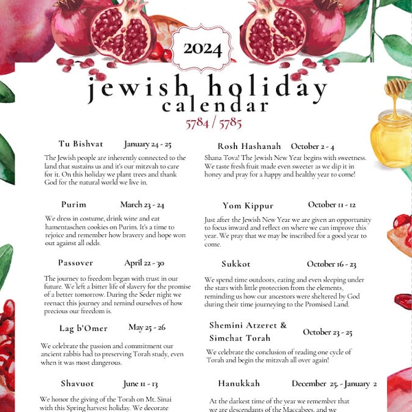 2024  *NEW* Jewish Holiday Calendar | Hebrew Calendar 5784 and 5785 | Rosh Hashanah |Hanukkah | Chanukah Gift