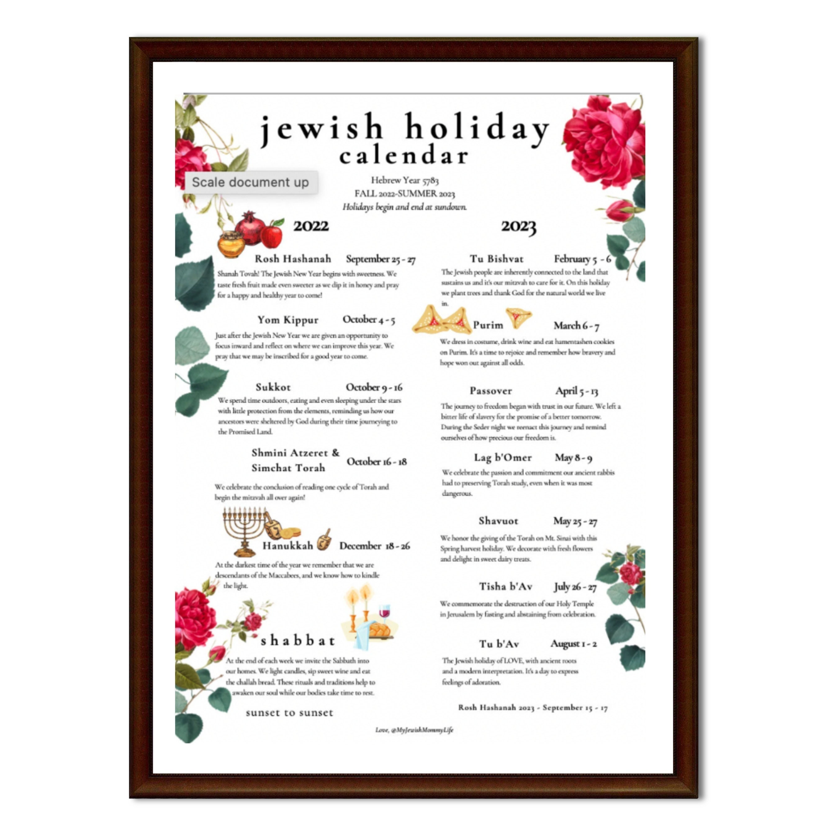 Jewish Holiday Calendar Hebrew Calendar 5783 2022 2023 Etsy UK