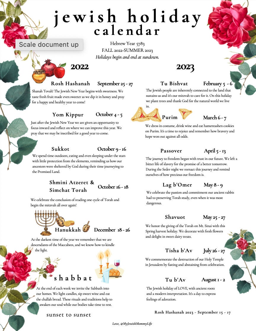 Hebrew Calendar 5783 Pdf Customize And Print