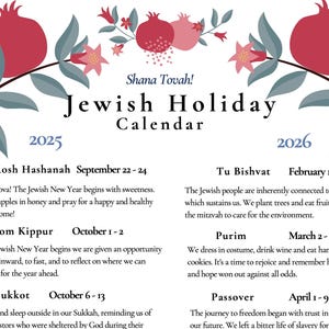 2026 /2025  *NEW* Jewish Holiday Calendar | Hebrew Calendar 5786 | Hanukkah Rosh Hashanah