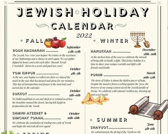 2022 Jewish Holiday Calendar Hebrew Year 5782 / 5783 | Etsy Canada