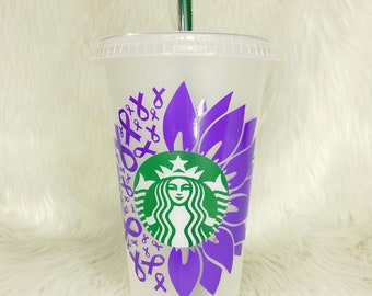 Awareness Ribbon/Sunflower Cold Cup | Awareness Tumbler | 24oz Cold Cup