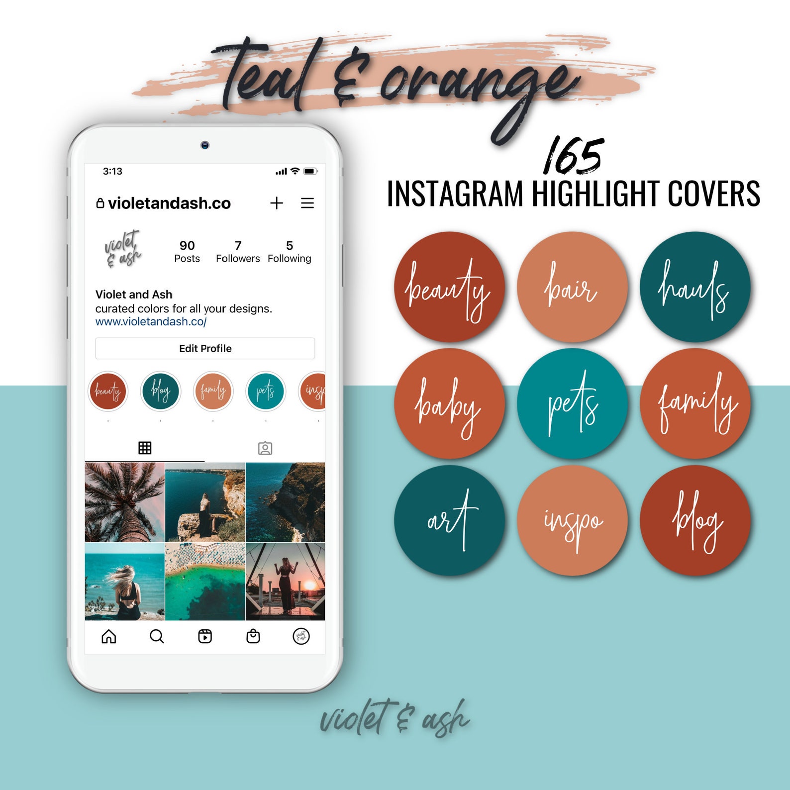 Teal and Orange Instagram Highlight Covers Instagram Covers Etsy