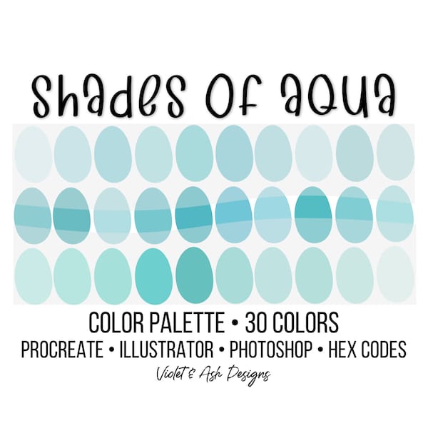 Aqua Procreate Palette - Color Chart | Aqua Blue Color Scheme | iPad Procreate | Digital Download | Turquoise | Digital Illustration