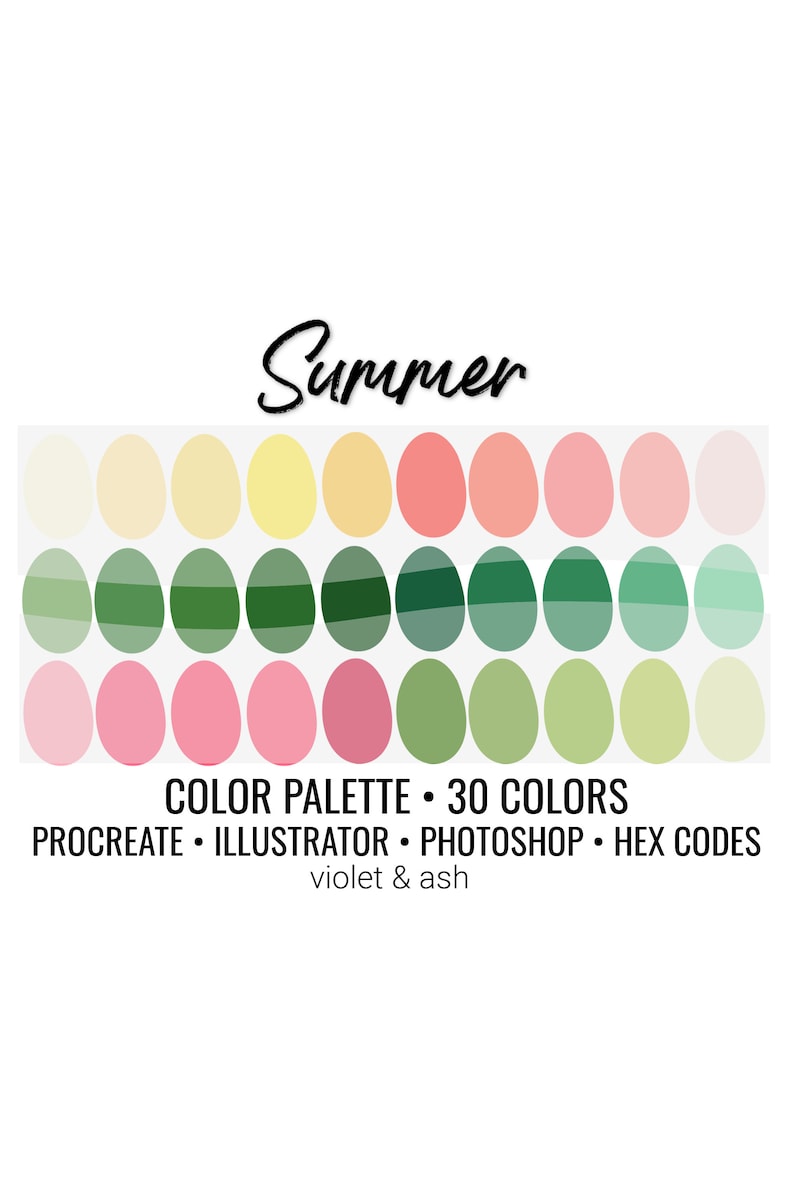Summer Procreate Palette Color Chart Photoshop Swatches Etsy In Hot
