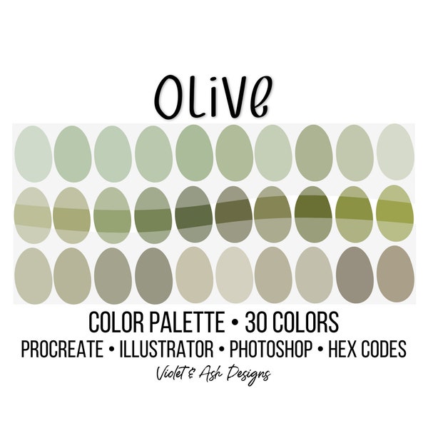 Olive Procreate Palette - Color Chart | iPad Procreate | Digital Download | Green Palette | Digital Illustration | Photoshop | Color Codes