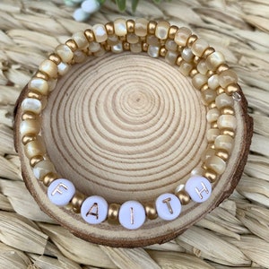 Beaded Word Bracelet, Gemstone Beaded Bracelet, Inspirational Bracelet, Gold Wrap Bracelet, Faith Mantra Bracelet, Friendship jewelry