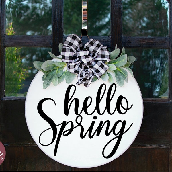 Hello Sping svg, welcome sign SVG, round wood sign SVG, door hanger svg, porch sign SVG, farm house sign svg- dxf - eps - png - jpg