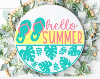 Hello Summer Svg | Flip flops svg | | Door Hanger Svg | Glowforge | Round Sign Svg | Welcome Svg | Welcome Sign Svg | Farmhouse Sign svg