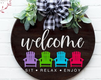 Welcome Adirondack Chair Digital Download | Print File, Cricut, Silhouette Cut File | Porch, Beach, Vacation Sign Design | svg png dxf eps
