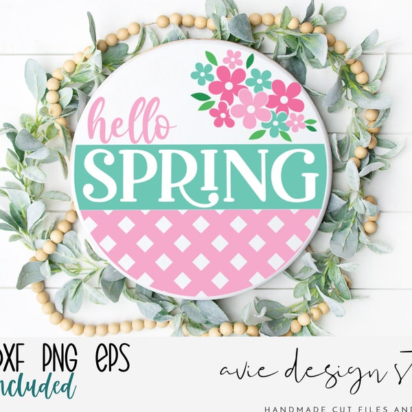 Hello Spring Svg | Flower svg |Spring welcome svg | Round door hanger svg | Spring Svg | Hello Spring Porch Decor | Spring Sign Svg