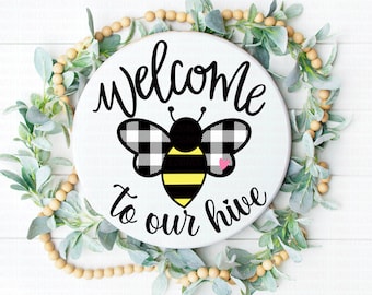 Bienvenido a nuestra colmena svg, bienvenido svg, abeja svg, miel abeja svg, DXF, png, eps