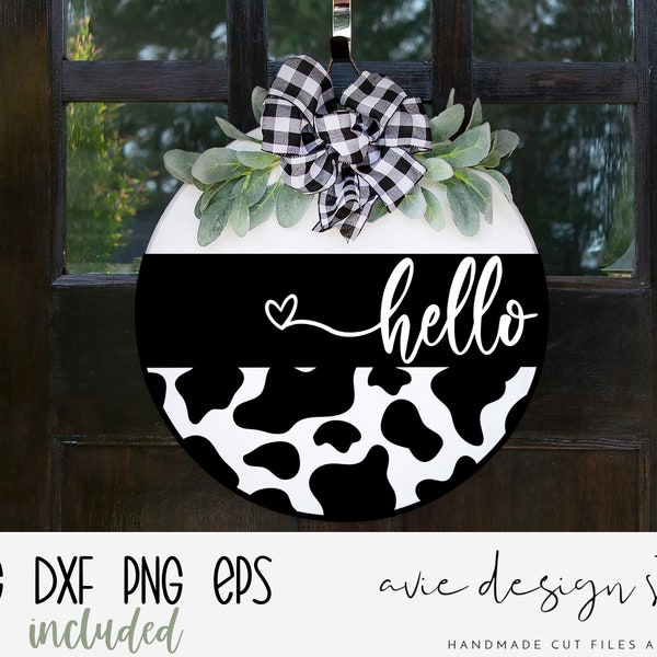 Hello Svg Cow Svg | Cow Farmhouse Svg | Door Hanger Svg | Farm Girl svg | farm svg | cow print svg | welcome svg | Farmhouse Sign Svg