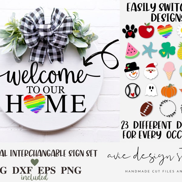 welcome to our home svg, interchangeable graphics svg, welcome svg bundle, farmhouse sign svg, porch sign svg, svg files for cricut