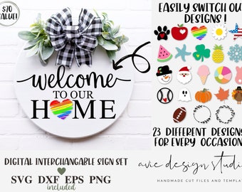 welcome to our home svg, interchangeable graphics svg, welcome svg bundle, farmhouse sign svg, porch sign svg, svg files for cricut