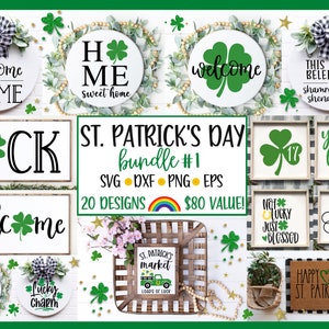 St Patrick&#39;s Day svg bundle | Shamrock svg | Lucky svg | Farmhouse Sign svg