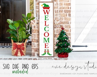 Natale benvenuto in formato SVG, elfo in formato SVG, Natale in formato SVG, segno del portico in formato SVG, segno del portico di Natale in formato SVG, portico più snello in formato SVG, file di taglio vacanze, inverno in formato SVG, DXF