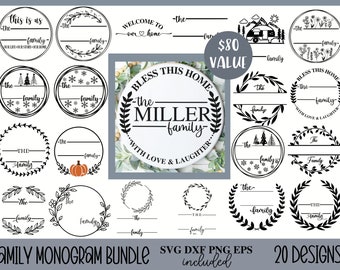 Customizable Round Last Name Bundle svg, Family Name svg, monogram svg, last name svg, Silhouette, Cricut, digital download
