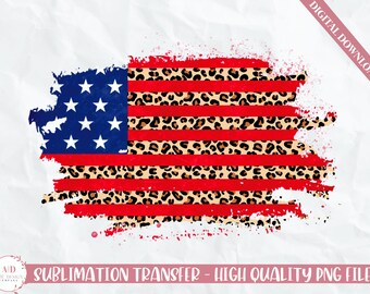 Half Leopard America PNG for Sublimation Printable, Cheetah USA Flag Cricut T-shirt Design, Patritotic Png, 4th Of July , Memorial Day Png