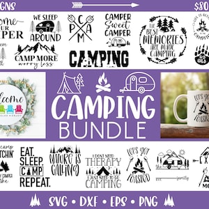 Paquete de camping svg / Camping Sign svg / Camp Life Svg / Campfire Svg, Dxf Eps Png, Silueta, Cricut, Cameo, Digital, Vacation Svg, DXF