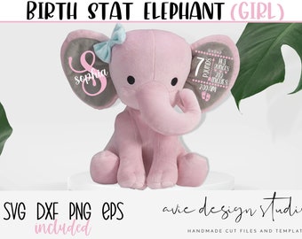 Birth Stat Elephant SVG, baby girl svg, Birth Announcement svg, Birth Stats SVG,DXF, png