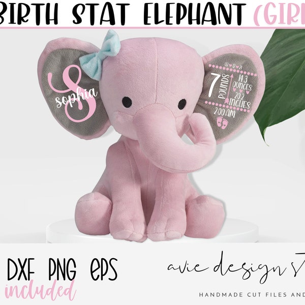 Estadísticas de nacimiento Elefante SVG, niña svg, Anuncio de nacimiento svg, Estadísticas de nacimiento SVG,DXF, png