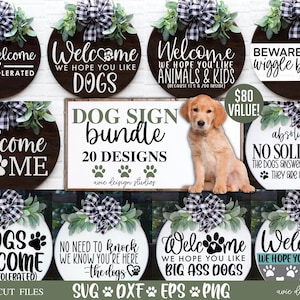Dog Sign svg bundle, dog svg bundle, Round Front Door Sign, Dog Sign SVG, Dog Sign File, Welcome Sign - svg, dxf, eps, png, digital download