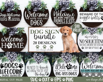 Dog Sign svg bundle, dog svg bundle, Round Front Door Sign, Dog Sign SVG, Dog Sign File, Welcome Sign - svg, dxf, eps, png, digital download