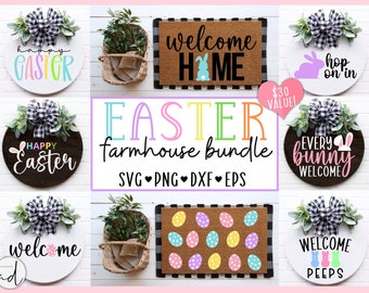 Easter sign svg bundle, easter farmhouse svg, farmhouse svg bundle, welcome sign svg, doormat svg, easter svg, spring svg, peeps svg, dxf