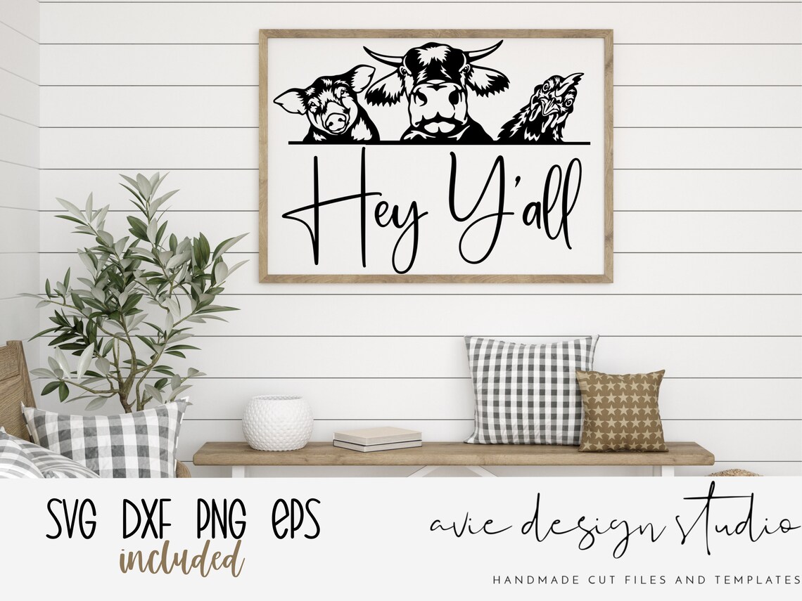 Hey Y'all Svg, , Door Hanger Svg, Farm Animals Svg, Farmhouse Sign Svg ...