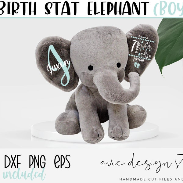 Geburt Stat Elefant SVG, Baby Junge svg, Geburtsanzeige SVG, Geburt Stats SVG, DXF, png