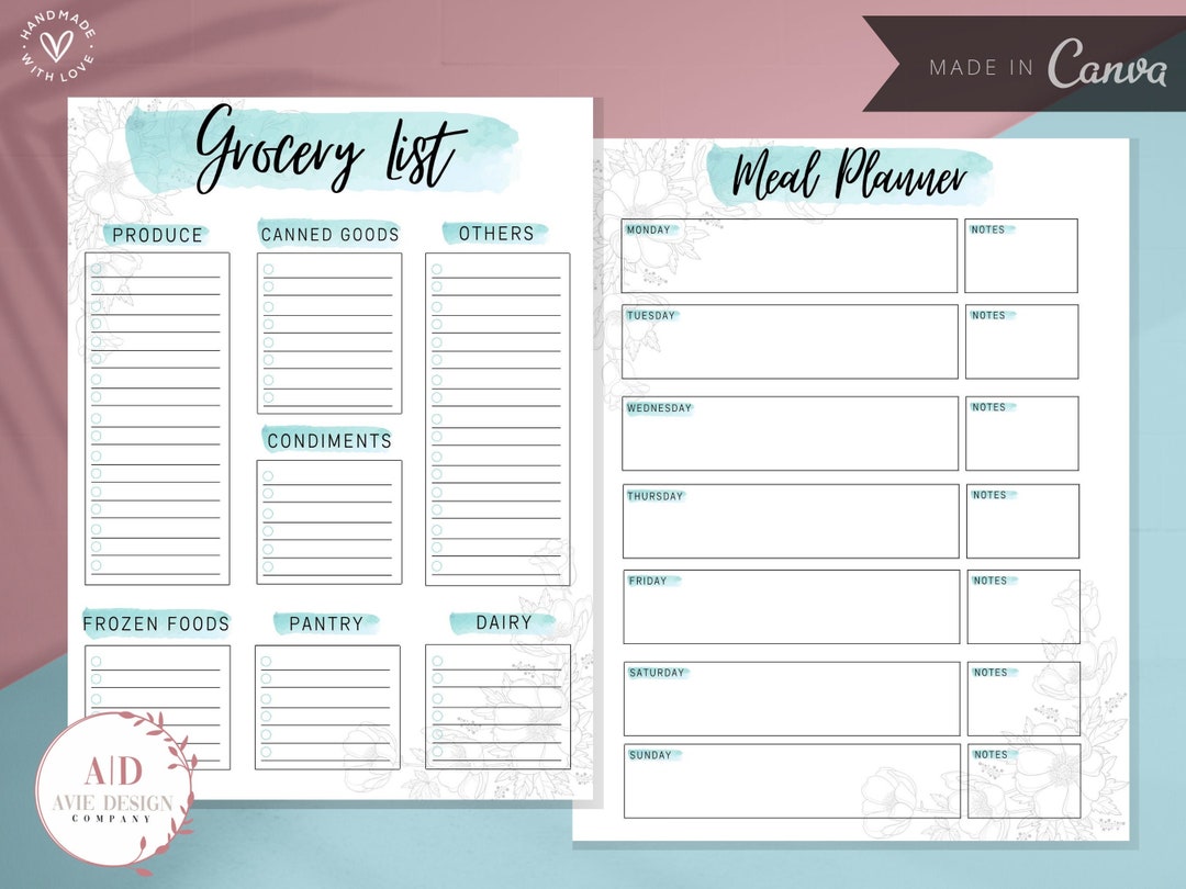 Printable Weekly Meal Planner Printable Grocery List Weekly - Etsy