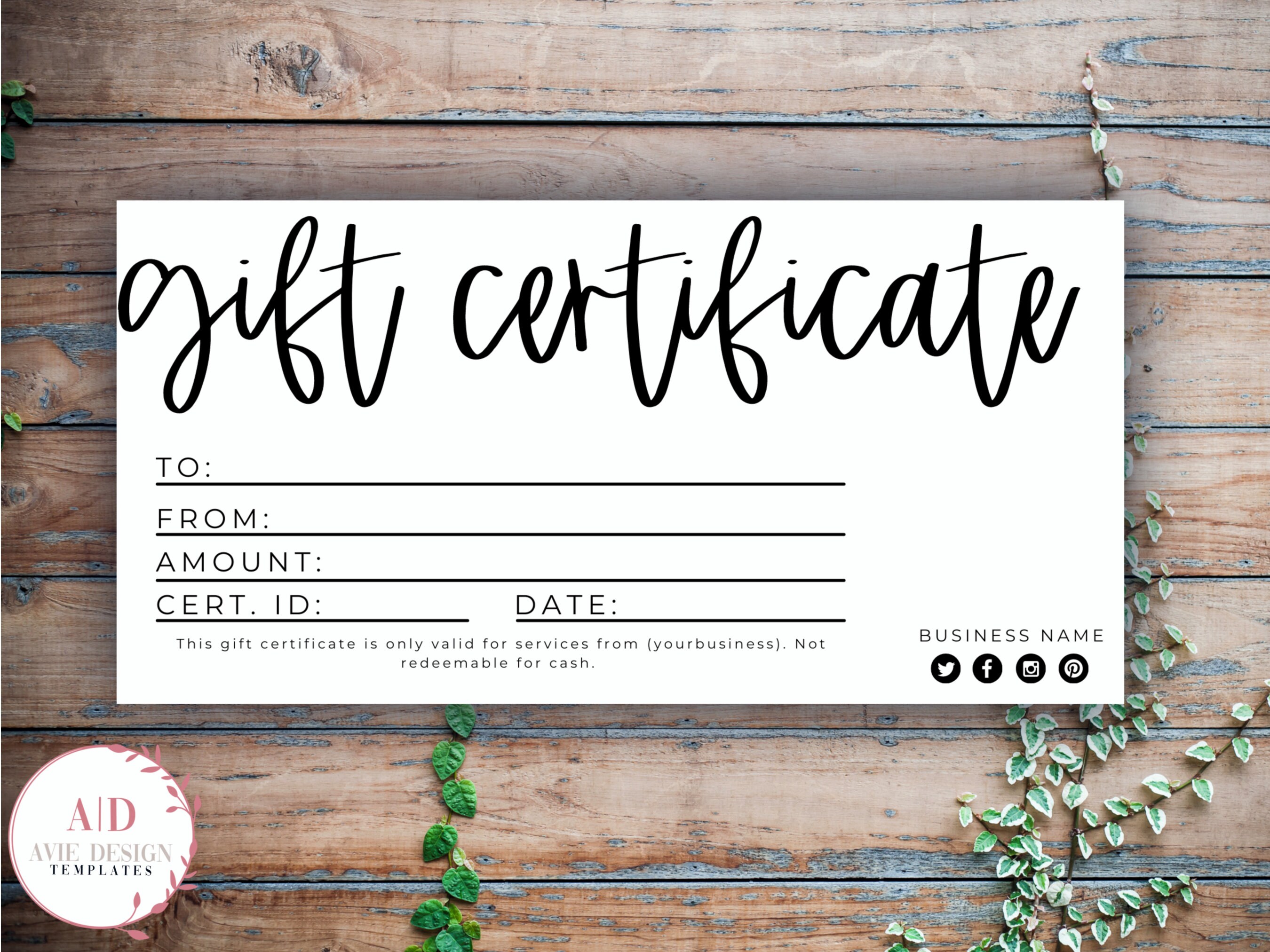 Modern Gift Certificate Template Printable Editable Gift Etsy