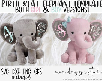 Birth Stat Elephant SVG Bundle, baby boy svg, baby girl svg, Birth Announcement SVG, Birth Stats Svg, DXF, png, eps - Digital Download