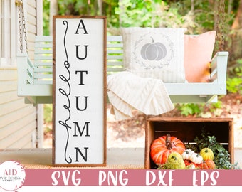 Hello Autumn Porch Sign SVG, Fall Porch SVG, Fall Sign Design, Fall Welcome, Farmhouse Sign SVG, Cricut Designs, Silhouette Files, Svg File