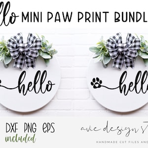 Hello svg, paw print svg, Welcome sign SVG, welcome svg, hello svg, round wood sign SVG, door hanger svg, porch sign SVG, farmhouse sign svg
