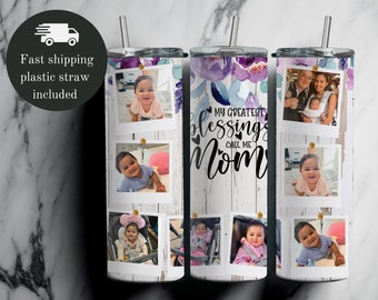 Gepersonaliseerde Tumbler-foto voor Moederdag, 20oz Skinny Tumbler voor Moederdag of verjaardagscadeaus