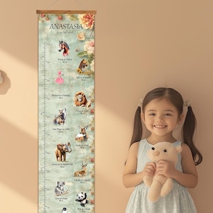 Toise personnalisée pour enfants, Toile et bois, Mesure de la taille des enfants, Cadeau pour bébé, garçon, fille, Courbe de croissance pour enfants, Règle de croissance pour mur