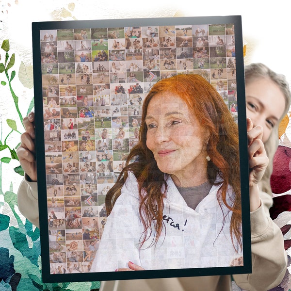 Mosaik Fotocollage, 100 Bilder Große Familie Fotocollage Geschenk, Einzigartige Fotomontage, Muttertagsgeschenk, personalisiertes Mama Geschenk