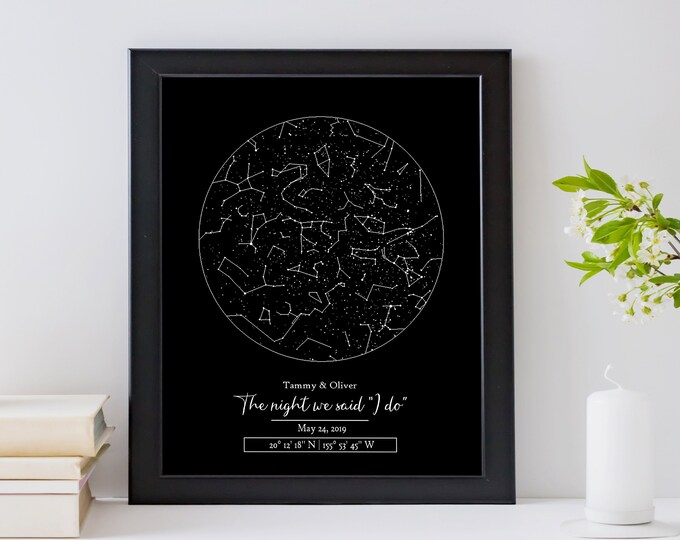 Custom Star Map, Personalized Constellation Map, Night Sky Star Map, Celestial Map Art, Stars Chart, Anniversary, Wedding, Engagement Gift