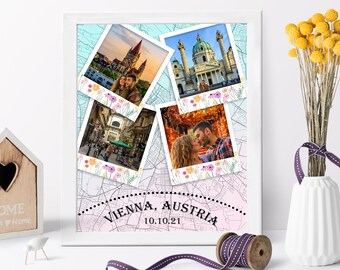 Custom city map with Polaroid photos, Personalized travel map, Holiday map, Memories map, Custom location map, Travel lover gift DIGITAL ART