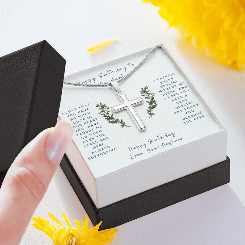 Faithful Cross Necklace Birthday Cross Necklace to Aunt from Nephew Gift Necklace with Message Card