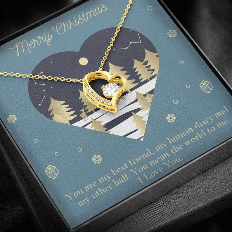 Gift Necklace with Message Card Merry Christmas Love Polished Heart Necklace Heart Shape