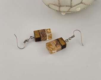 Little Black Resin with Golden flakes and Olive Wood Earrings for the festive season. Christmas gift ideas. Sophisticated gift for her.