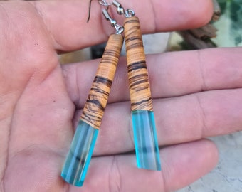 Turquoise olivewood resin earrings, 5th-anniversary gift, Valentine&#39;s Day gift idea for women